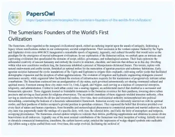 Essay on The Sumerians: Founders of the World’s First Civilization