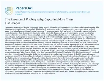 Essay on The Essence of Photography: Capturing more than Just Images