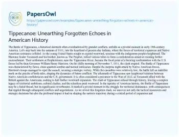 Essay on Tippecanoe: Unearthing Forgotten Echoes in American History