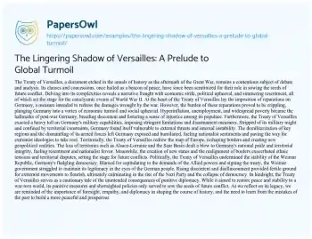 Essay on The Lingering Shadow of Versailles: a Prelude to Global Turmoil