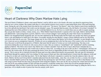 Essay on Heart of Darkness why does Marlow Hate Lying