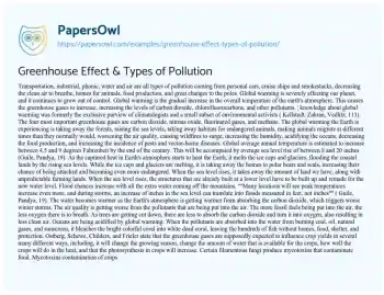 Essay on Greenhouse Effect & Types of Pollution