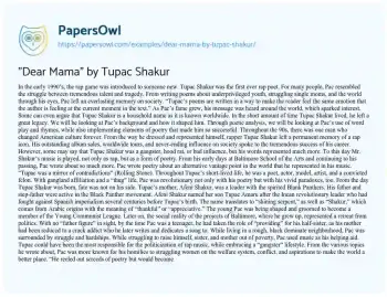 Essay on “Dear Mama” by Tupac Shakur