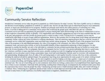 Essay on Community Service Reflection