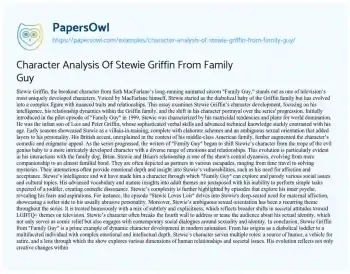 Essay on Character Analysis of Stewie Griffin from Family Guy