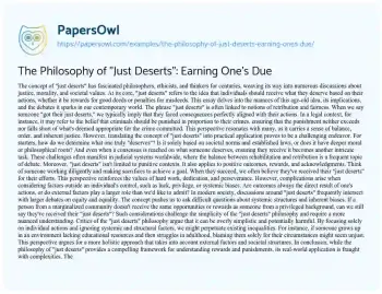 Essay on The Philosophy of “Just Deserts”: Earning One’s Due