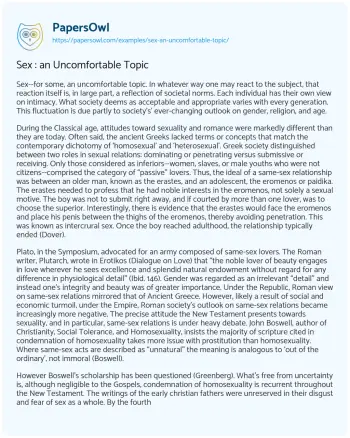 Essay on Sex : an Uncomfortable Topic