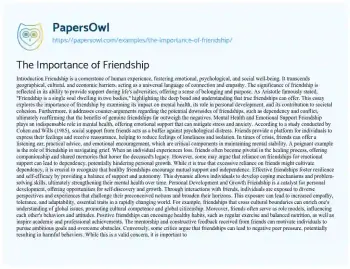 Essay on The Importance of Friendship