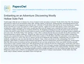 Essay on Embarking on an Adventure: Discovering Woolly Hollow State Park