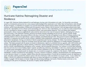 Essay on Hurricane Katrina: Reimagining Disaster and Resilience