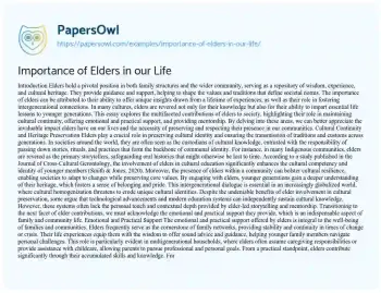 Essay on Importance of Elders in our Life