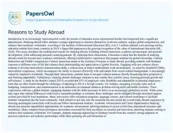 Essay on Reasons to Study Abroad