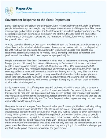 Essay on Government Response to the Great Depression