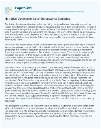 Essay on Narrative Violence in Italian Renaissance Sculpture