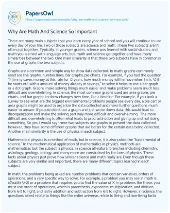 Essay on Why are Math and Science so Important