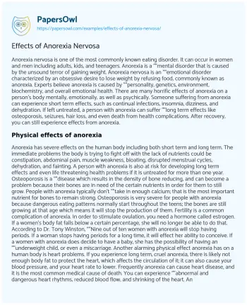 Essay on Effects of Anorexia Nervosa