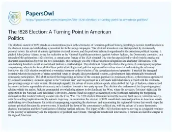 Essay on The 1828 Election: a Turning Point in American Politics