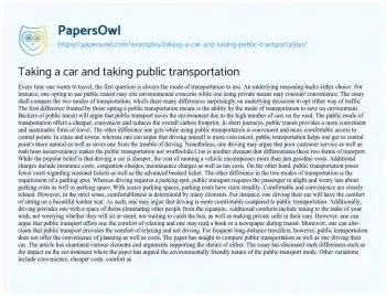 Essay on Taking a Car and Taking Public Transportation