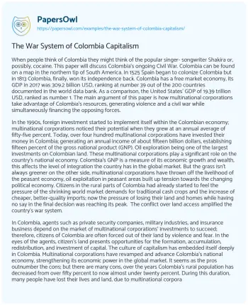 Essay on The War System of Colombia Capitalism