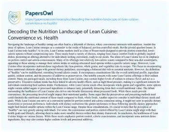 Essay on Decoding the Nutrition Landscape of Lean Cuisine: Convenience Vs. Health