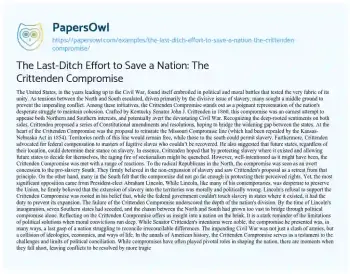 Essay on The Last-Ditch Effort to Save a Nation: the Crittenden Compromise