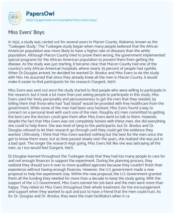 Essay on Miss Evers’ Boys