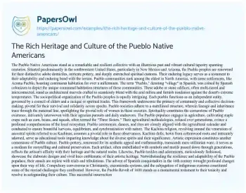 Essay on The Rich Heritage and Culture of the Pueblo Native Americans