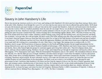 Essay on Slavery in John Hansberry’s Life