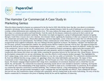 Essay on The Hamster Car Commercial: a Case Study in Marketing Genius