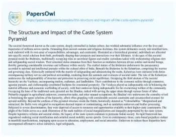 Essay on The Structure and Impact of the Caste System Pyramid