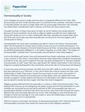 Essay on Homosexuality in Society