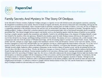 Essay on Family Secrets and Mystery in the Story of Oedipus