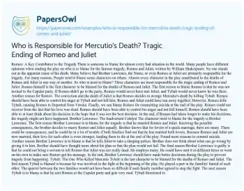 Essay on Who is Responsible for Mercutio’s Death? Tragic Ending of Romeo and Juliet