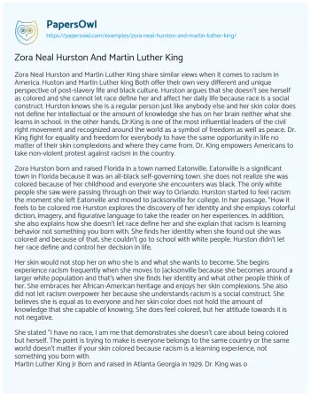 Essay on Zora Neal Hurston and Martin Luther King