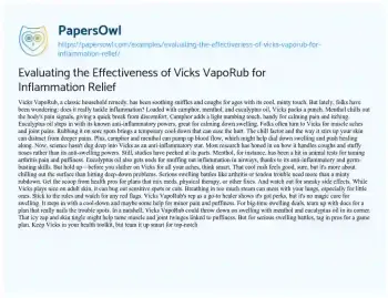 Essay on Evaluating the Effectiveness of Vicks VapoRub for Inflammation Relief