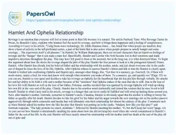 Essay on Hamlet and Ophelia Relationship