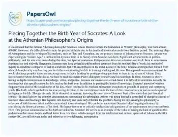 Essay on Piecing Together the Birth Year of Socrates: a Look at the Athenian Philosopher’s Origins