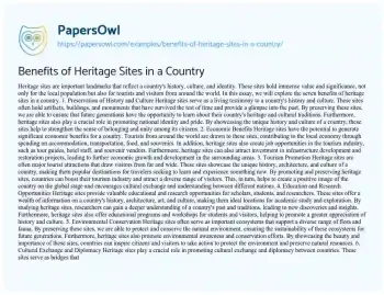 Essay on Benefits of Heritage Sites in a Country