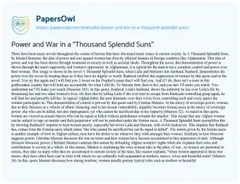 Essay on Power and War in a “Thousand Splendid Suns”