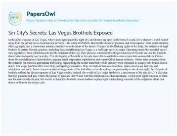 Essay on Sin City’s Secrets: Las Vegas Brothels Exposed