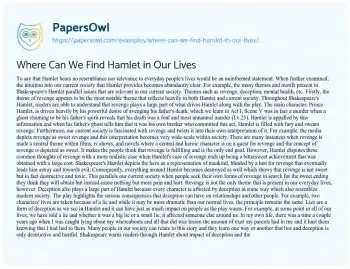 Essay on Where Can we Find Hamlet in our Lives