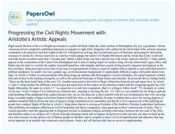 Essay on Progressing the Civil Rights Movement with Aristotle’s Artistic Appeals