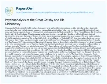 Essay on Psychoanalysis of the Great Gatsby and his Dishonesty