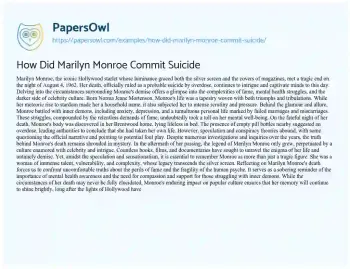 Essay on How did Marilyn Monroe Commit Suicide