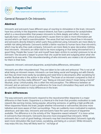 Essay on General Research on Introverts