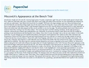 Essay on Miscovich’s Appearance at the Bench Trial