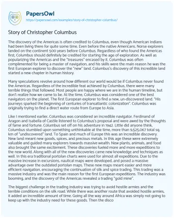 Essay on Story of Christopher Columbus