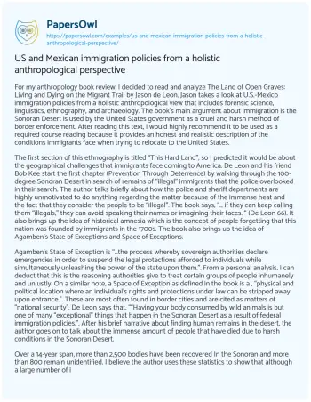 Essay on US and Mexican Immigration Policies from a Holistic Anthropological Perspective