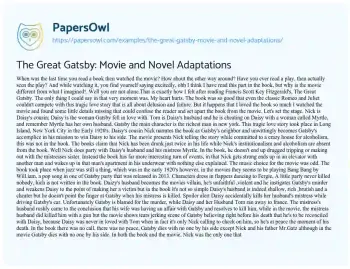 Essay on The Great Gatsby: Movie and Novel Adaptations