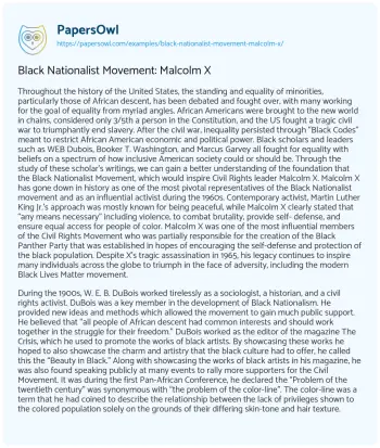 Essay on Black Nationalist Movement: Malcolm X